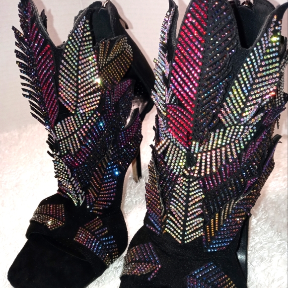 azalea wang Shoes - Azalea Wang Feather suede heel/ multi crystal detail.High End Designer Inspired